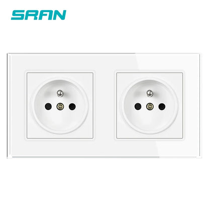 SRAN Französische USB-Wandsteckdose 5 V 2,1 A, Kristall-Hartglasscheibe 16 A 220 V 82 x 82 mm Steckdose Frankreich-Standard mit Abdeckung