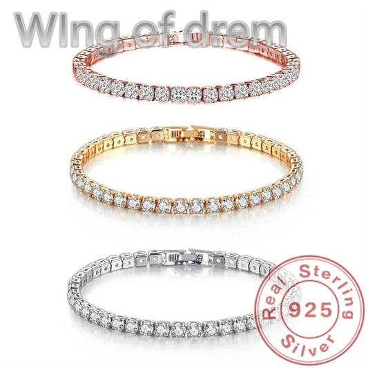 Dazzling 925 Sterling Silver Tennis Bracelet Rose Gold Shining Cubic Zirconia Bracelet Wedding Jewelry Gift.