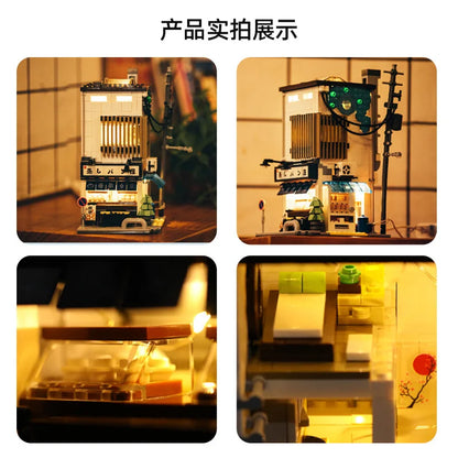 Cada Japanese Sushi HouseBricks Shop LED Japanese Steamed Bun House Building Blocks Summer Cafe cada Toy Street View Series set.