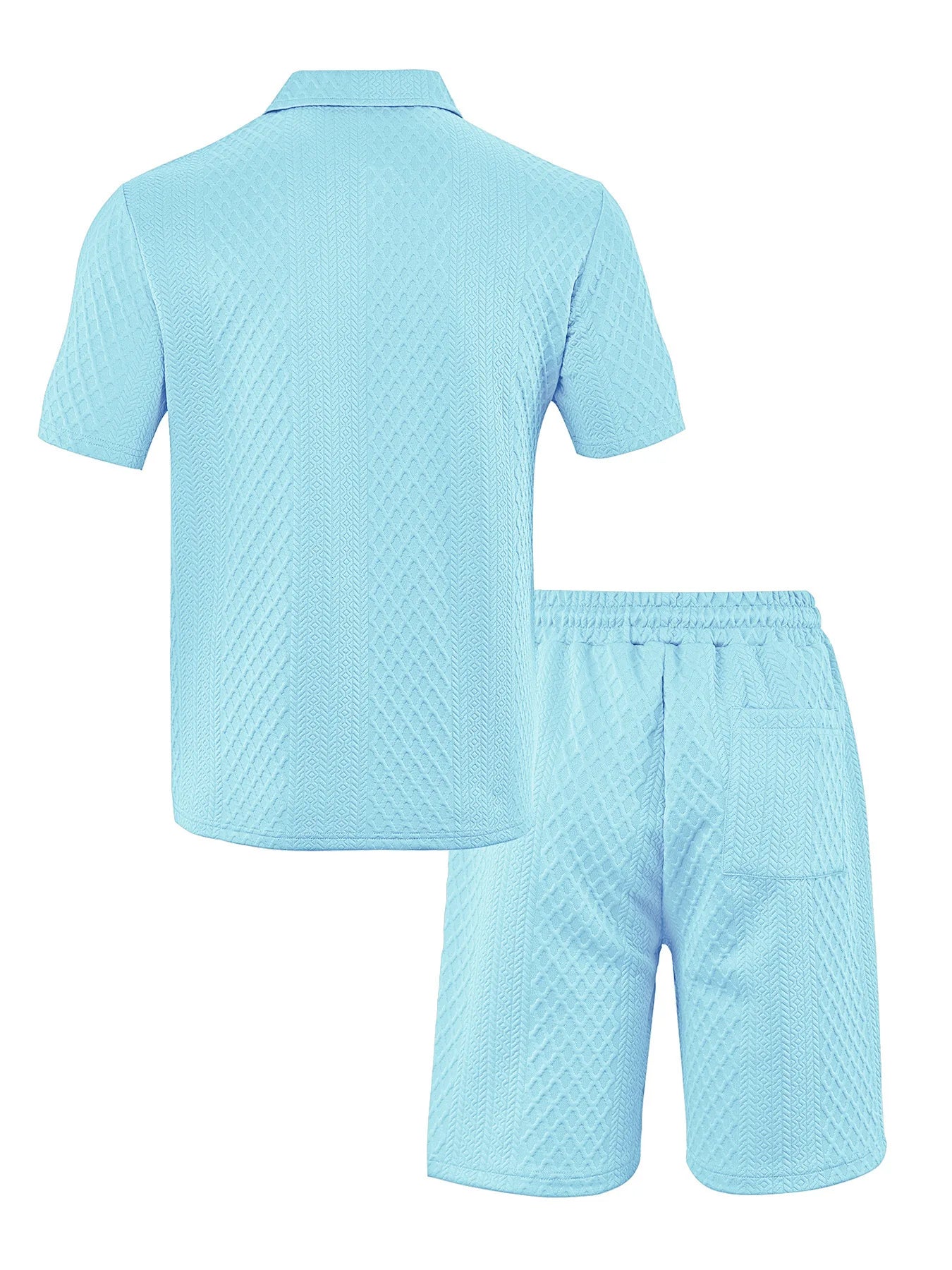 2025 Summer New Men's Casual Sportswear Polo Shirt With A Lapel, Men's Short-sleeved Shirt And Shorts, Jacquard Texture Suit.