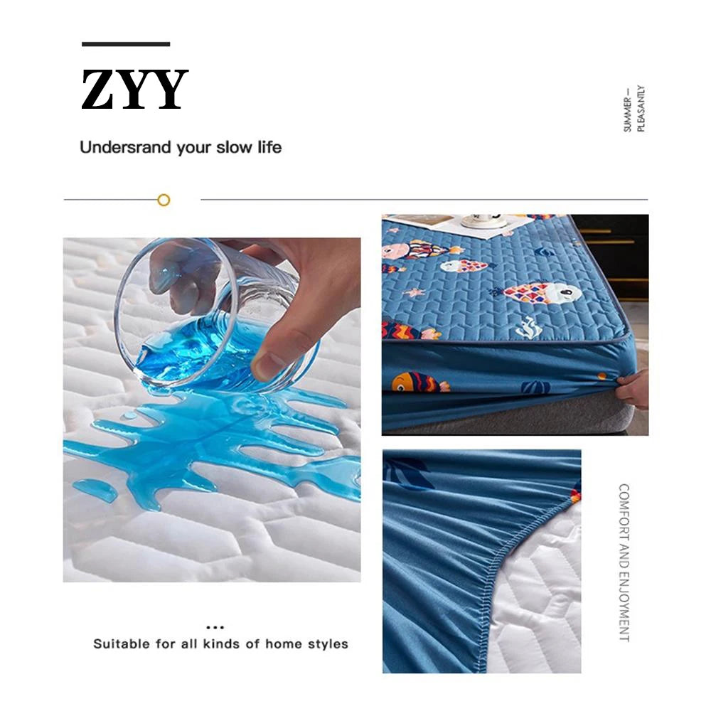 Waterproof Thicken Mattress Cover Quilted Latex Mat Bed Covers Pad Skin-Friendly Fitted Sheet Protector Bedspread150/160/180x200