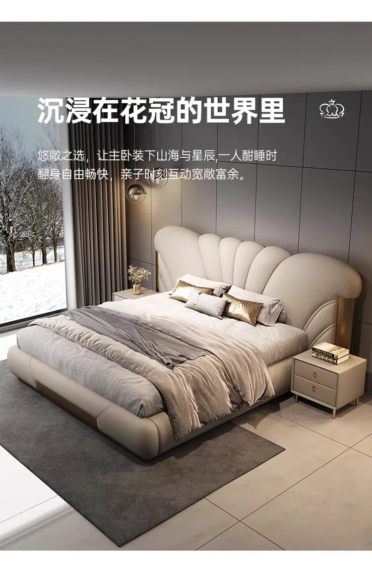 Luxuriöses Hauptschlafzimmer, Doppelbett, King-Size-Bett, weiche Tasche, Rückenlehne, 150 x 200 cm, Hochzeitsbett, Untergestell in voller Größe, beleuchtet 2ingan-Möbel
