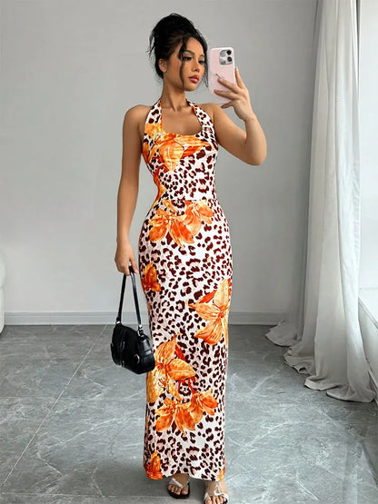 Neue frauen Kleider Sommer Sexy Backless Print Leopard V-ausschnitt Kleid Streetwear Fashion Halter Lace-up Weibliche Kleider Kleidung.