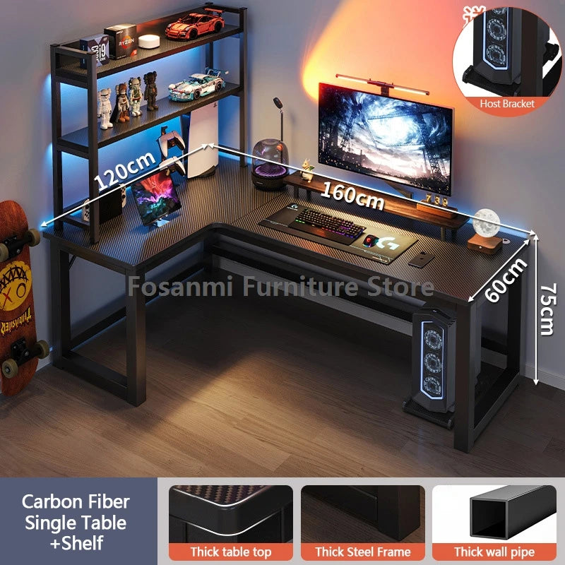 L-förmiger Eck-Gamer-Schreibtisch für das Heimbüro, breiter großer Computertisch mit Kabelloch, moderner schwarzer Gaming-Studien-Arbeitstisch