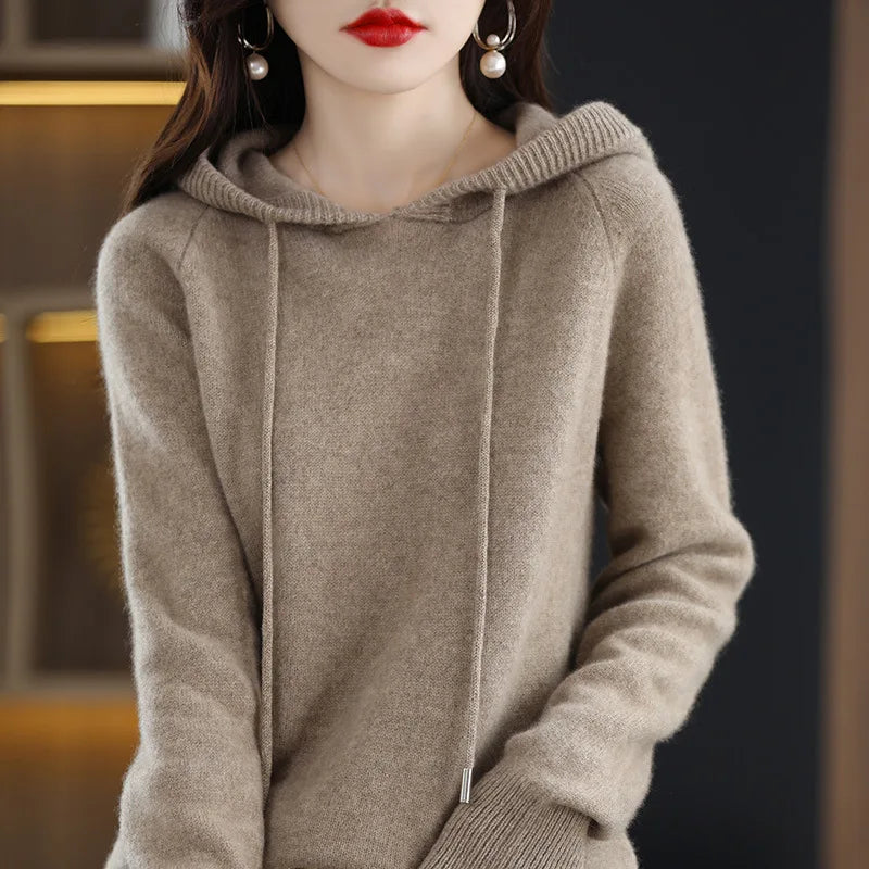 Frauen Pullover Pullover Mit Kapuze Jumper Koreanische Lose Feste Langarm Casual Herbst Winter Dicke Warme Gestrickte Pullover.