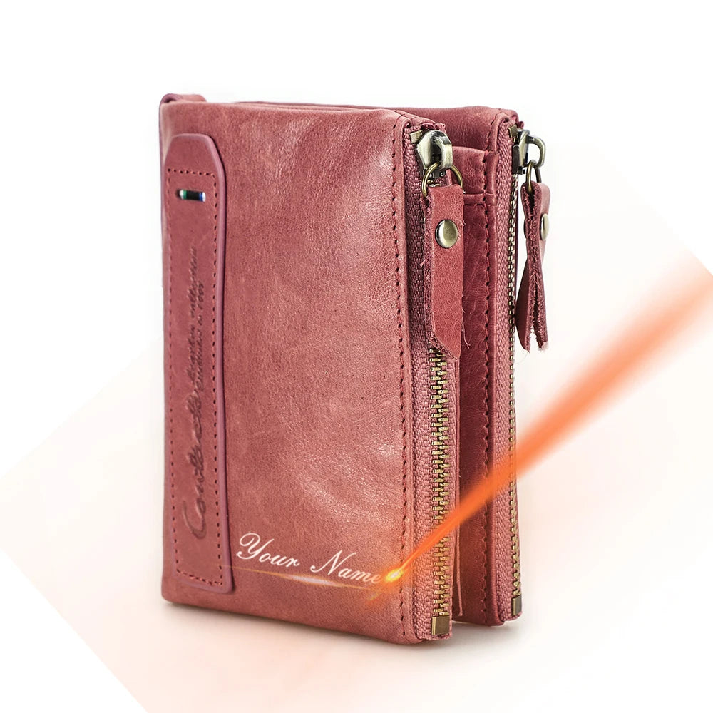CONTACT'S Genuine Leather Short Wallets for Women Luxury Designer Coin Purse Female Money Clip Card Holder Customize Men Wallets