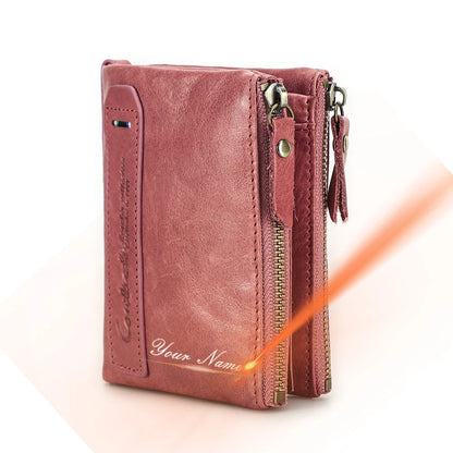 CONTACT'S Genuine Leather Short Wallets for Women Luxury Designer Coin Purse Female Money Clip Card Holder Customize Men Wallets