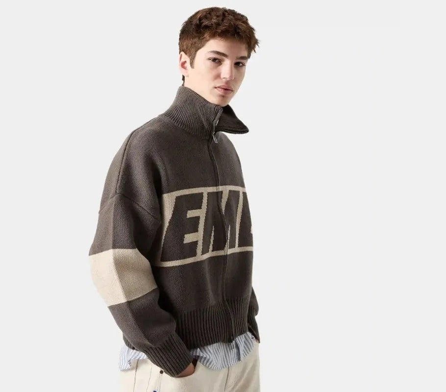 Autumn/winter Streets Casual Loose Retro Embroidered Top Hip-hop Oversized Sweater American Fashion Brand Zipper Cardigan Unisex.