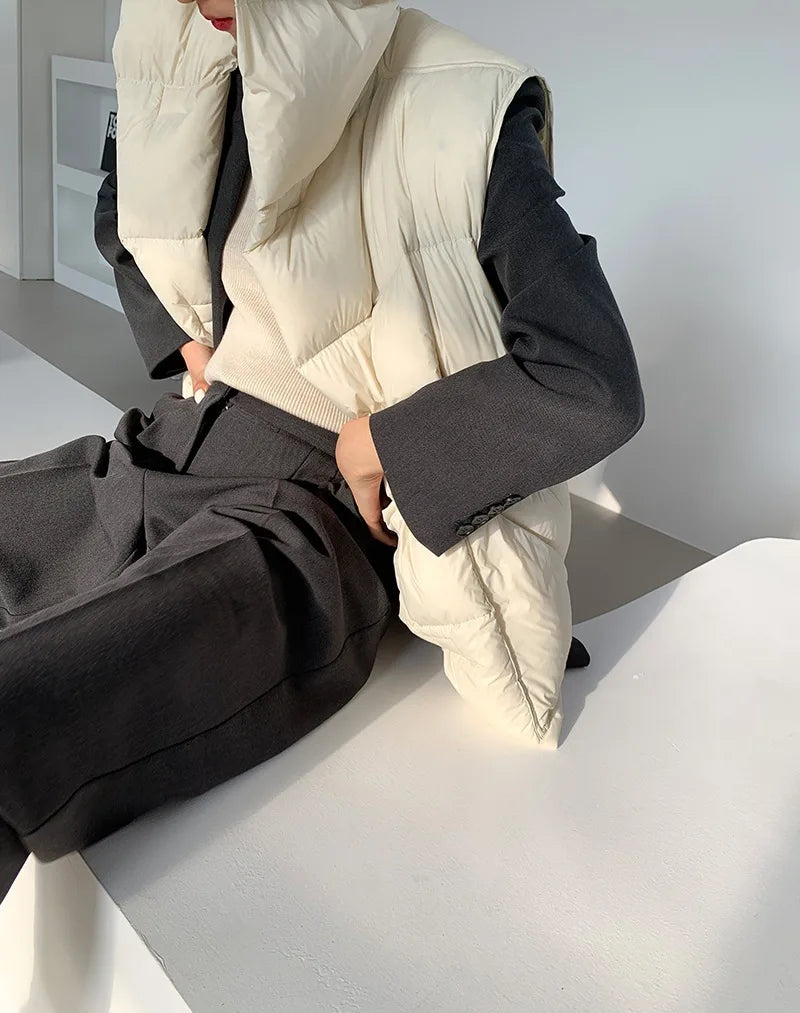 Hirsionsan Herbst Winter Koreanische Weiße Ente Unten Weste Frauen 2023 Neue Einfach Alle-spiel Mäntel FemaleSoft Warme Sleeveness Jacken