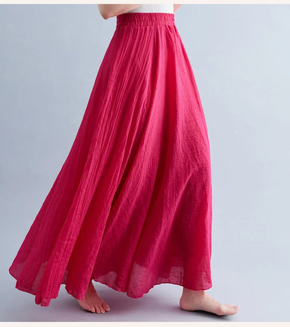 Boho Cotton Linen Beach Long Skirt Women Vintage Casual Solid A-line High Waist Dance Floor-Length Maxi Skirt Spring Summer New.
