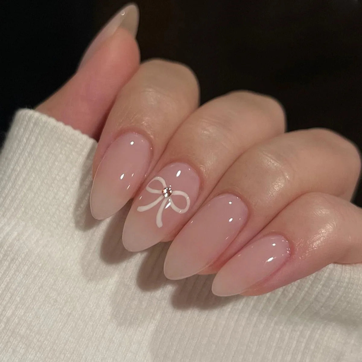 24Pcs Pink Cloud Sweet Star Moon Acrylic Nails Press on Almond Wearable Full Cover False Nails Art Tips Fingernail Beauty.