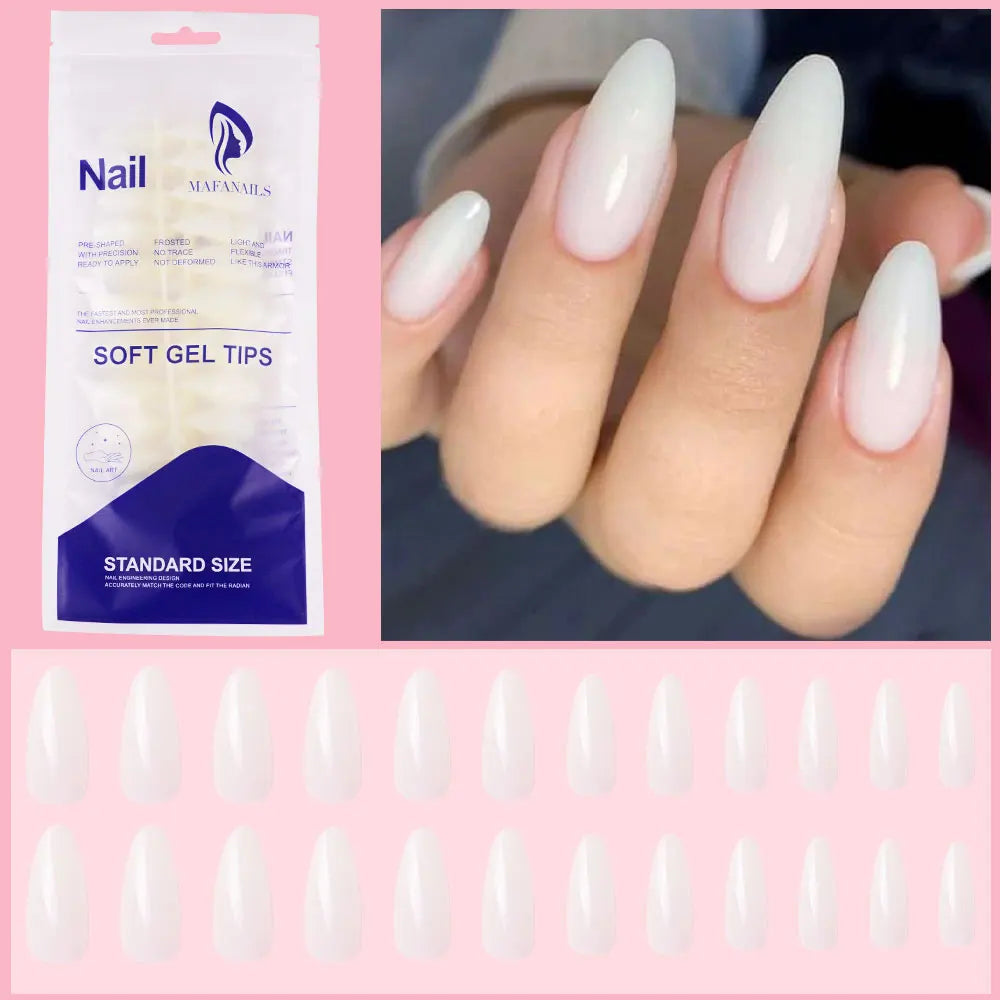 120Pcs Glossy White Almond Press on Nails Medium Full Cover False Nail Tips for Women Elegant Nail Art Extension Fake Fingertip.