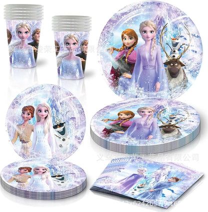Disney gefroren Geburtstag Dekorationen Mädchen Papier Geschirr Teller Servietten Tassen Schnee königin Geburtstag Deko Hintergrund Luftballons Lieferungen.