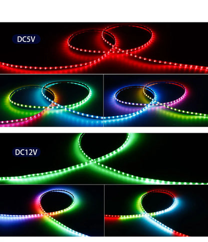 DC5V/12V RGB Traumfarbwechselnde LED-Streifenlichter WS2812 2020 Ultraschmal 2,7 mm 160 LEDs/m Intelligente, individuell adressierbare Ziffern.