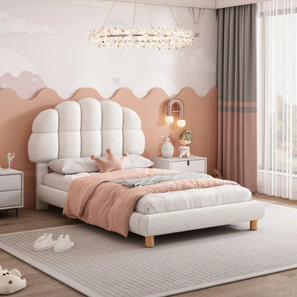 Modernes 90x200cm Einzelbett, Kinderbett, Jugendbett, Polsterbett, Holzgittergrill, Fleeceimitation, Weiß und Rosa