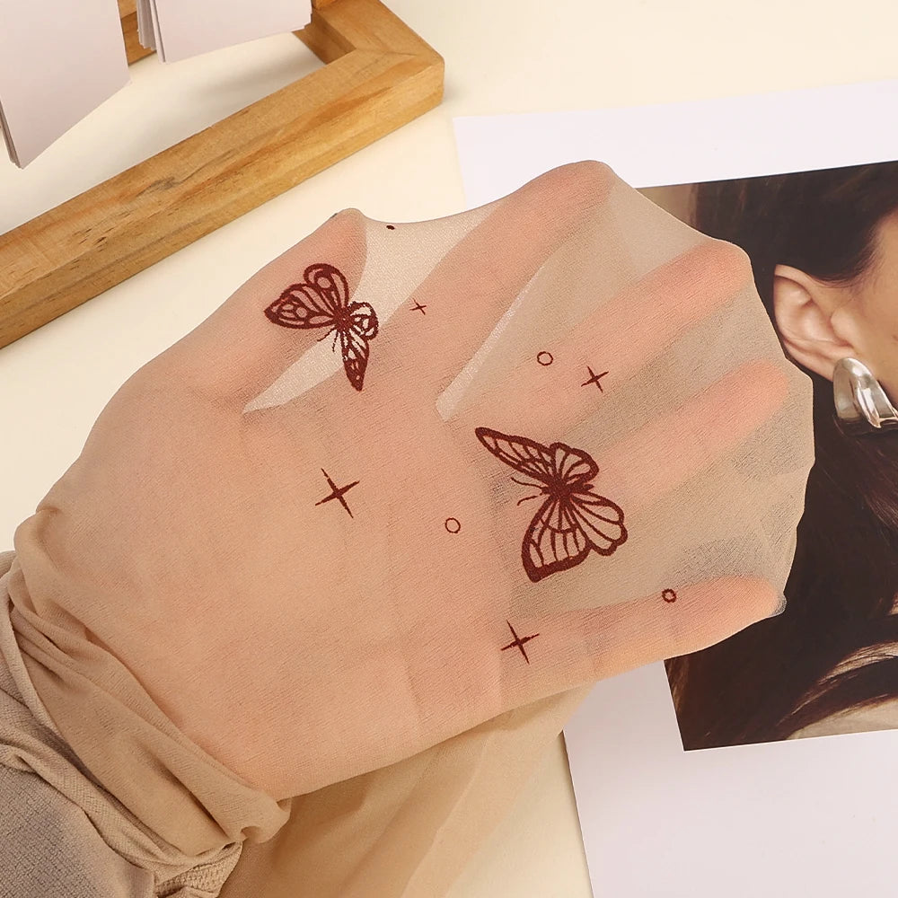 Sexy Butterfly Tights Vintage Y2K Fake Tattoo Butterfly Black Transparent Silk Pantyhose Women Lolita Summer Ultra-thin Stocking.