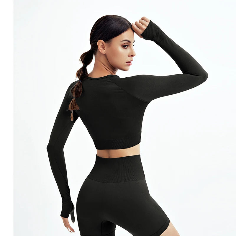 Women's Shirt Seamless Crop Top Fitness Shirts Long Sleeve Sports Top Woman Yoga Tops Activewear With Thumb Hole Sportswear.