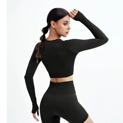 Women's Shirt Seamless Crop Top Fitness Shirts Long Sleeve Sports Top Woman Yoga Tops Activewear With Thumb Hole Sportswear.