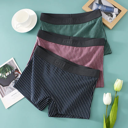 3PCS/Pack 100% Cotton Soft Panties Woman Trendy Striped Female Underwear Summer Breathable High Elastic Mid-rise Waist Boyshort
