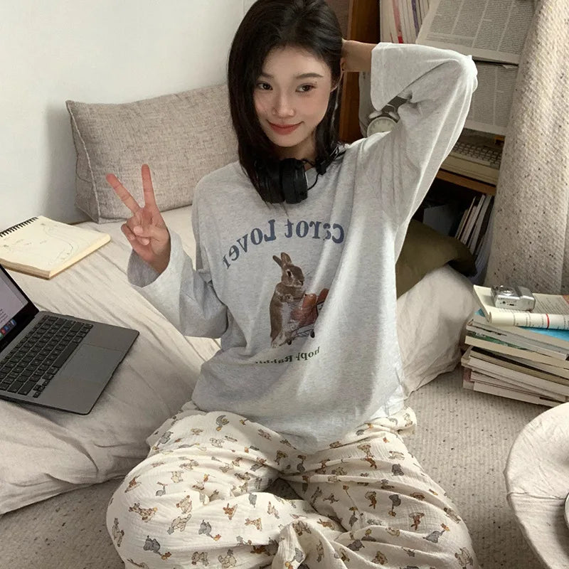 Frühling und Herbst Neue Damen Ins Stil Pyjamas Homewear Set Cartoon Mädchen Lange Ärmeln Lange Hosen Koreanische Pyjamas Homewear set.