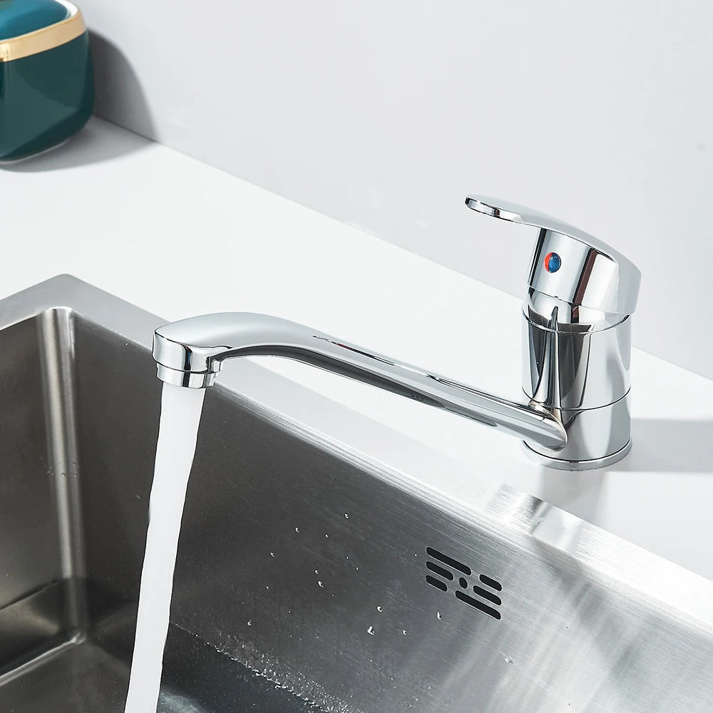 Kitchen Faucets Chrome Deck Mount Bathroom Basin Faucets Single Handle Single Hole Hot and Cold Water