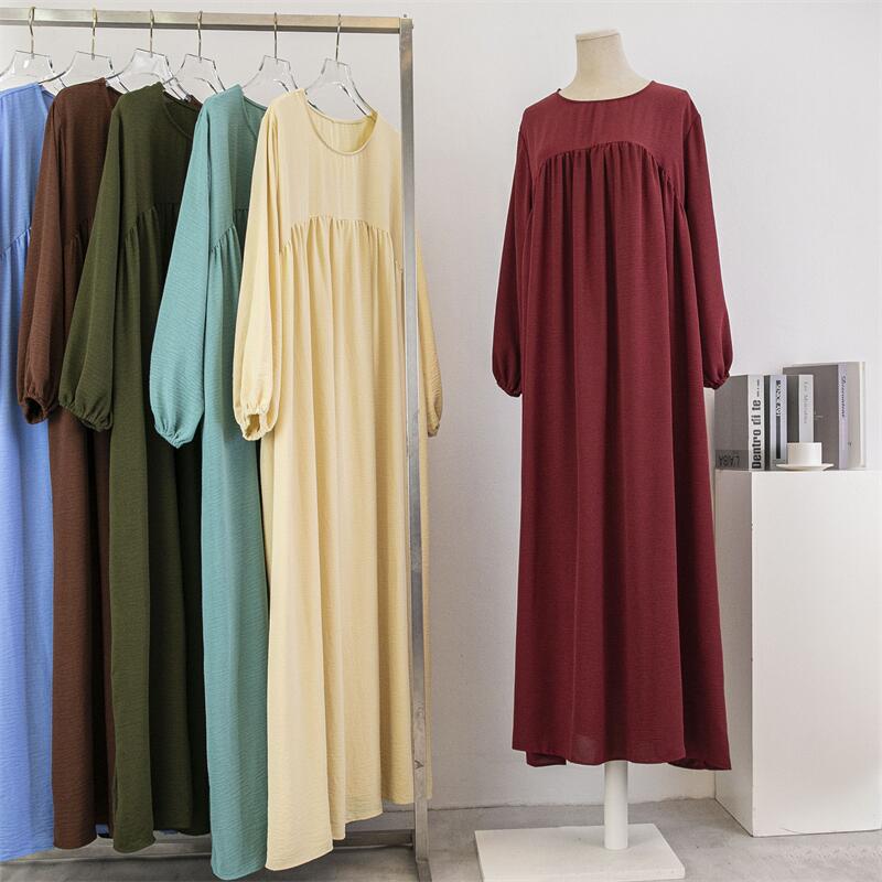 Women Loose Maxi Dresses Muslim Dress Spring Autumn Female Full Sleeve Casual Solid Pockets Robe Long Dresses Mujer Vestidoes.