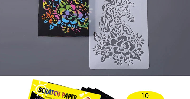 Scratch Art Paper Set 10 Sheets 5 Stencil Templates World Landmarks Animal DIY Kit Creative Painting Craft Magic Toy Kids Gift.