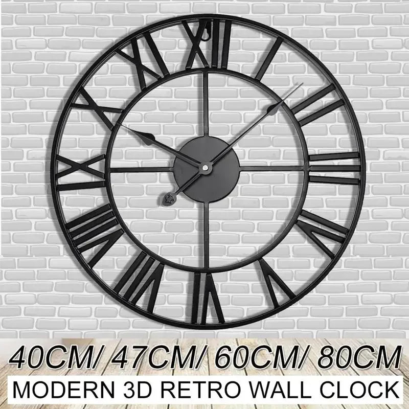 40/47/60/80 cm große 3D-Wanduhr mit römischen Ziffern, Kunst, hohle runde Wandbehang, Vintage-Metalluhr für Wohnzimmer und Zuhause