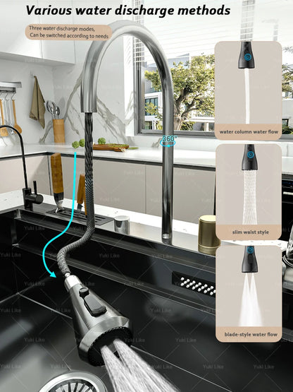 New Stainless Steel Kitchen Sink with Waterfall  Large Single Slot Various Multifunctional Sinks Dish and Vegetable Wash Basin