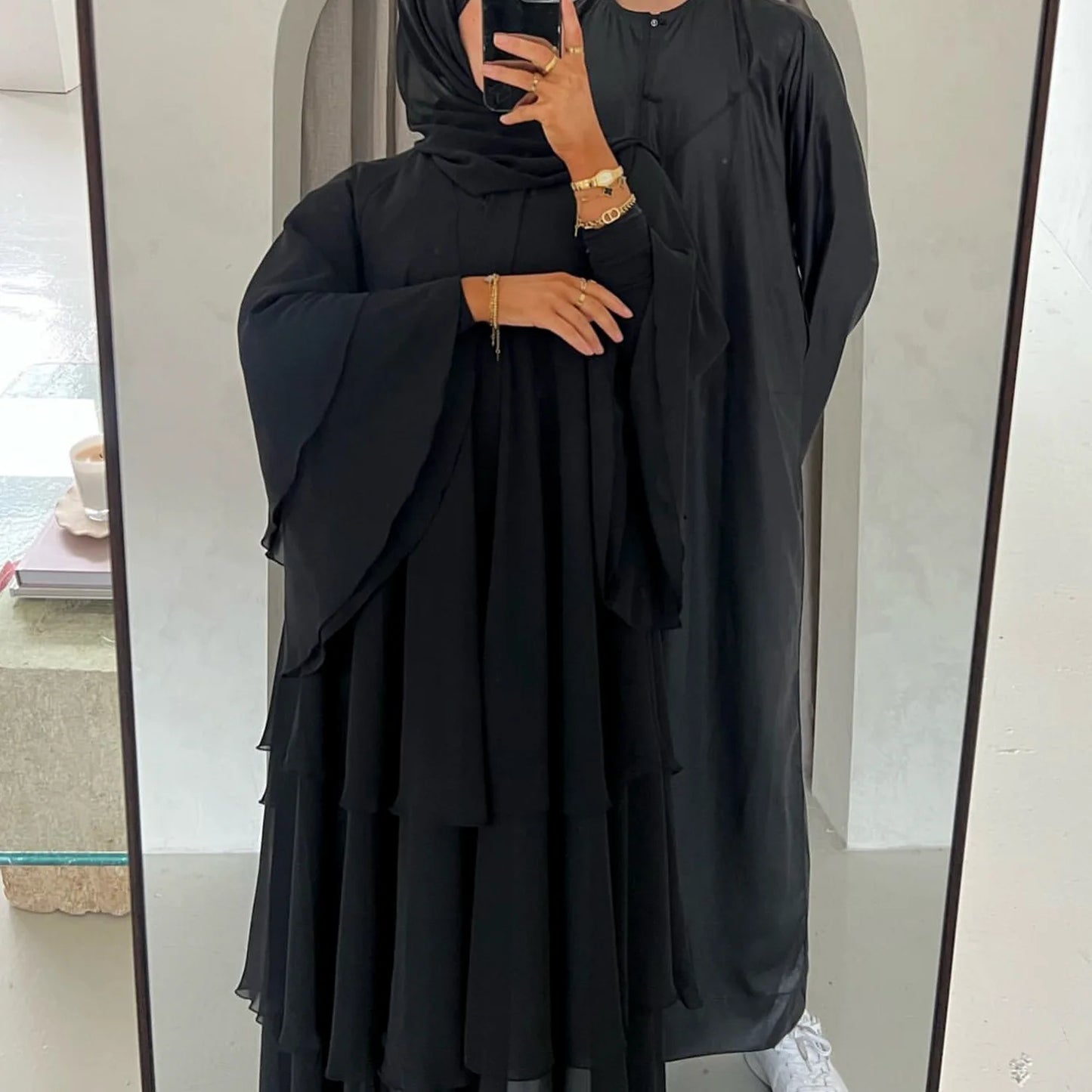 Eid Muslim Abaya for Women Chiffon 3 Layers Cake Party Cardigan Robe Jalabiya Dresses Ramadan Morocco Abayas Kaftan Vestidos