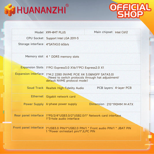 HUANANZHI X99 4MT plus LGA 2011-3 Xeon Motherboard - DDR3 Memory Support NVMe SATA for Gaming & Business Use with TPM2.0.