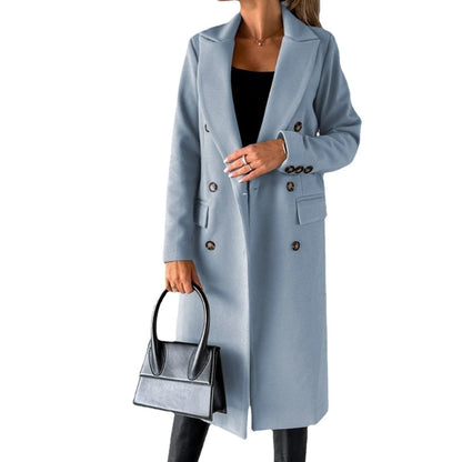 Damen-Mantel aus Wollmischung, langärmelig, zweireihig, Jacken, Mantel mit Tasche, warmer Winter-Trenchcoat, Oberbekleidung