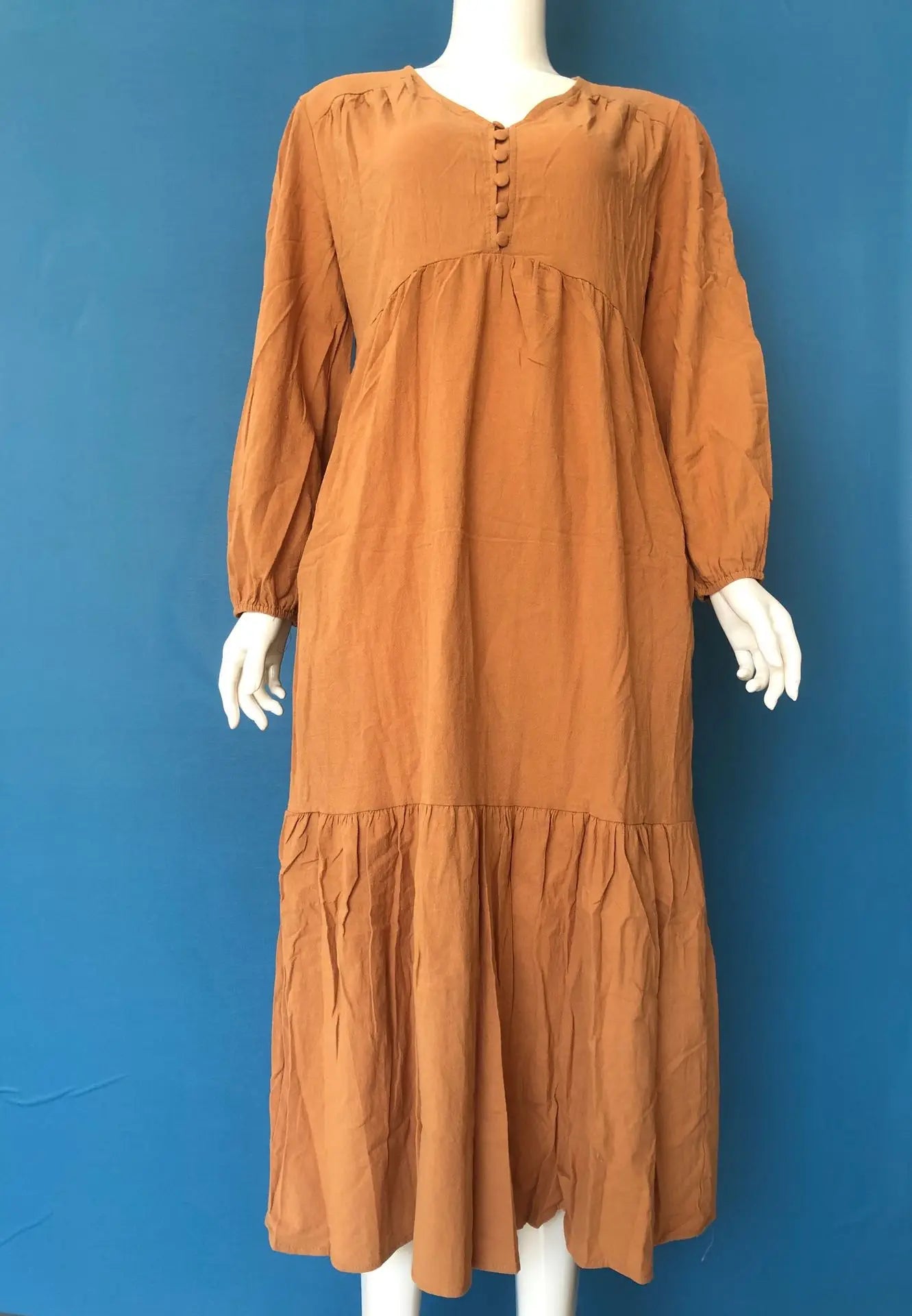 Baumwolle Und Leinen Vintage Stil Langes Kleid Für Frauen Casual V-ausschnitt Langarm Lose Maxi Kleider Weibliche Elegante frauen Kleidung.