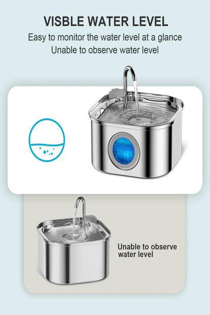 3.2L Stainless Steel Pet Water Feeder Auto Cat Fountain Smart Dog Water Dispenser Visual Window Drinking Bowl Pet Accessories.
