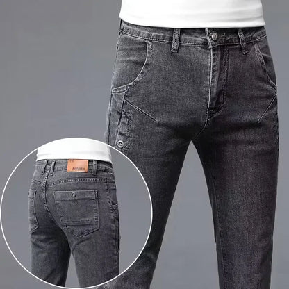 2024 New Men's Skinny Jeans Blue Gray Cotton Elasticity Straight Pencil Foot Slim Fit Fashionable Casual Denim Long Pants Male.
