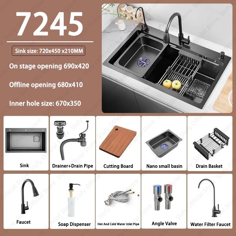 Multifunctional Kitchen Sink Large Capacity Single Bowl Stainless Steel Sink Vegetable Workstation With Faucet Drain Accessories