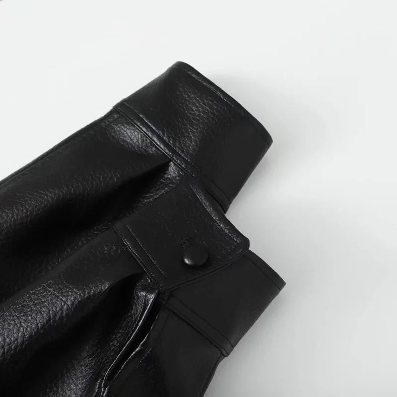 ETJ 2025 neue Damenmode, lockere Version der Stehkragen-Kunstlederjacke, Streetstyle, coole, hübsche Lederjacke