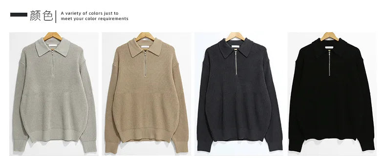 Half Zipper Sweater Men's Autumn and Winter Japanese Retro Korean Lapel Sweater Loose Casual Thread Trend