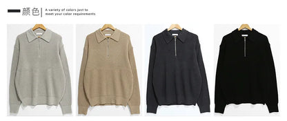 Half Zipper Sweater Men's Autumn and Winter Japanese Retro Korean Lapel Sweater Loose Casual Thread Trend