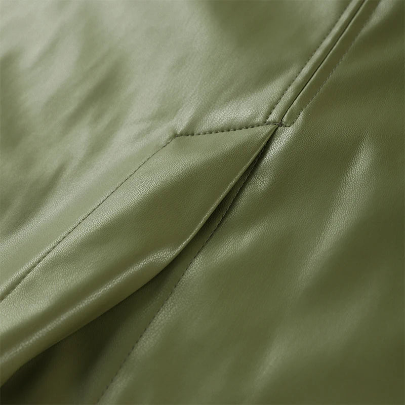 Stylish Leather Solid Jacket Pants Set Women Stand Collar Zipper Coat Loose Trousers Sets Female 2025 Autumn Fashion Streetwears