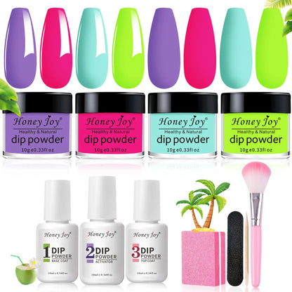 Dip Nails Powder Kit Acrylic Dipping Powder Set with Base Top Coat Activator for French Nail Art Manicure Salon DIY Gift No UV.