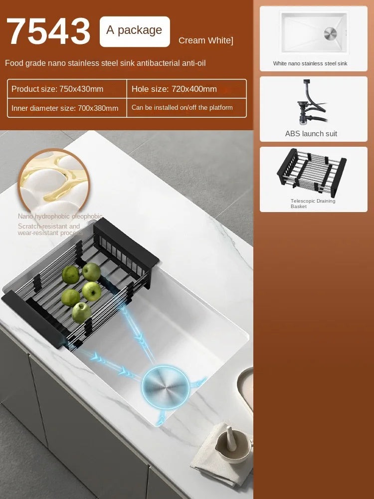 White Stainless Steel Kitchen Sink with Digital Display Multifunction Waterfall Faucet large Wash Basin for Kitchen Accessories