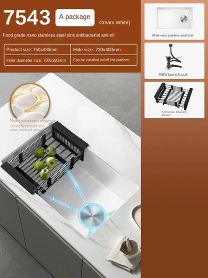 White Stainless Steel Kitchen Sink with Digital Display Multifunction Waterfall Faucet large Wash Basin for Kitchen Accessories