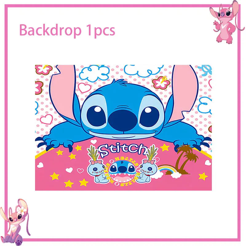 Disney Rosa Stich Geburtstag Party Dekorationen Geschirr Set Tischdecke Hintergrund Banner Für Kinder Geburtstag Dekorationen Lieferungen