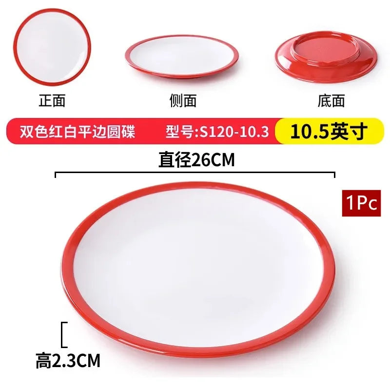 1Pc Commercial Melamine Tableware Household Plastic Dinner Plates Round Barbecue Salad Dishes Plate Kitchen Accessories