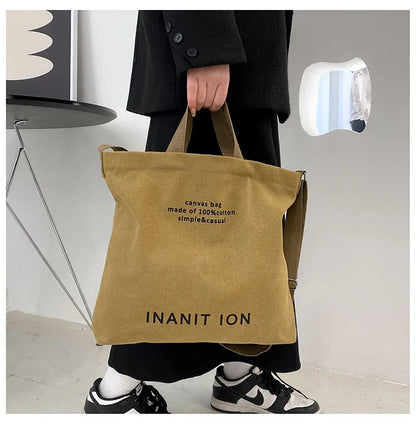 Japanese Canvas Men's and Women's Simple Cross-body Bag Wash Canvas Thick Handbag Large Capacity Arts Students Package Satchel