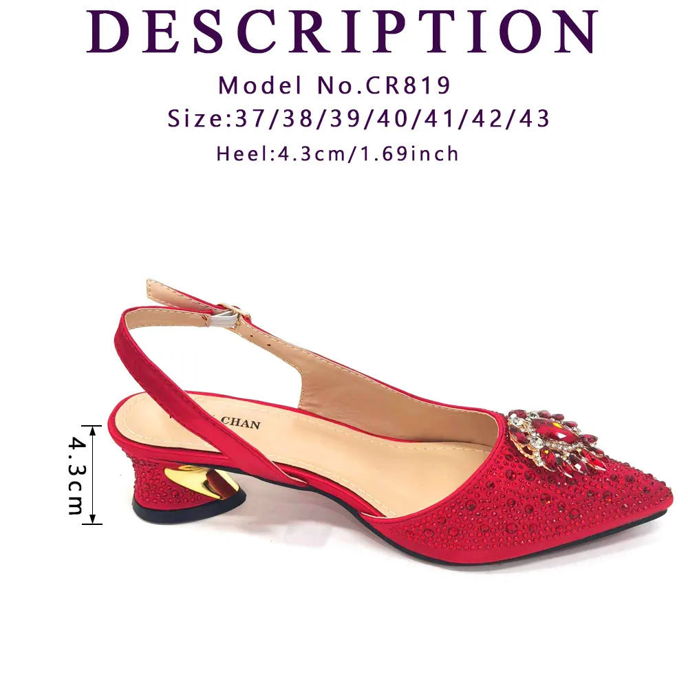 Sandals Woman Summer 2024 Hot Selling Design Pointed Toe Thin Heels Mature Ladies Shoes Matching Bag Set in Red Color.