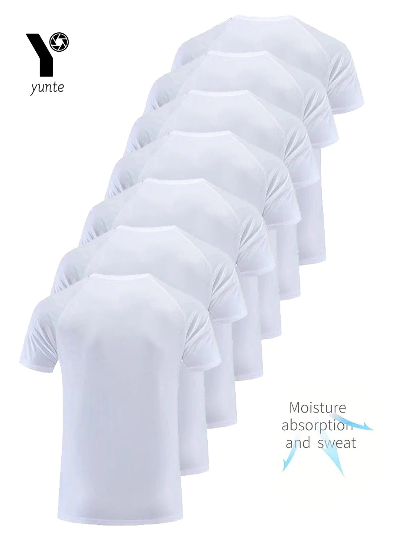 Round Neck T-Shirt 7-Piece White Ultra-Light Men's Quick-Drying Breathable Sweat-Absorbent Shirt Suitable for Fitness Gym and Ru.