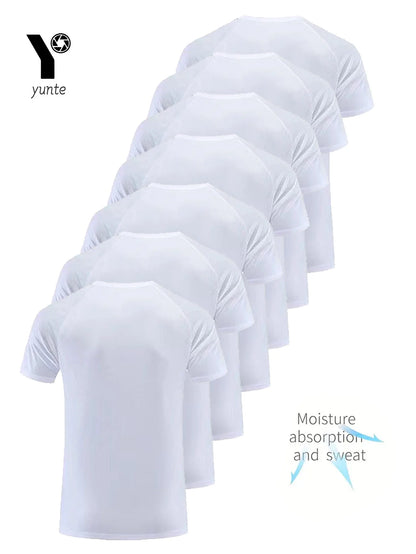 Round Neck T-Shirt 7-Piece White Ultra-Light Men's Quick-Drying Breathable Sweat-Absorbent Shirt Suitable for Fitness Gym and Ru.
