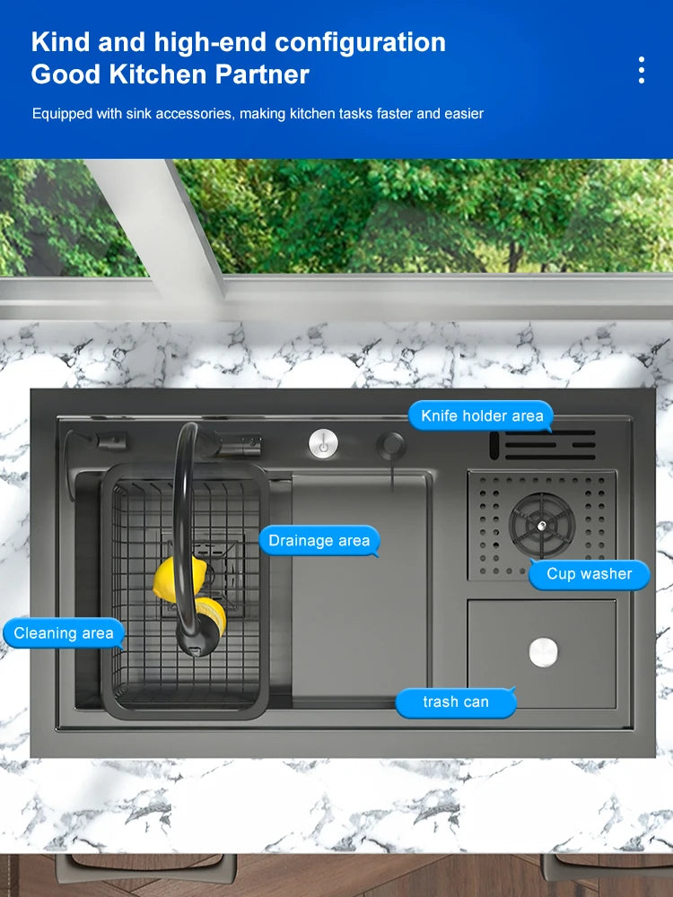 Neues abgestuftes Edelstahlspülbecken für die Küche, multifunktionale Tassenwaschbecken, Geschirrspülbecken, großes Einzelschlitz-Waschbecken